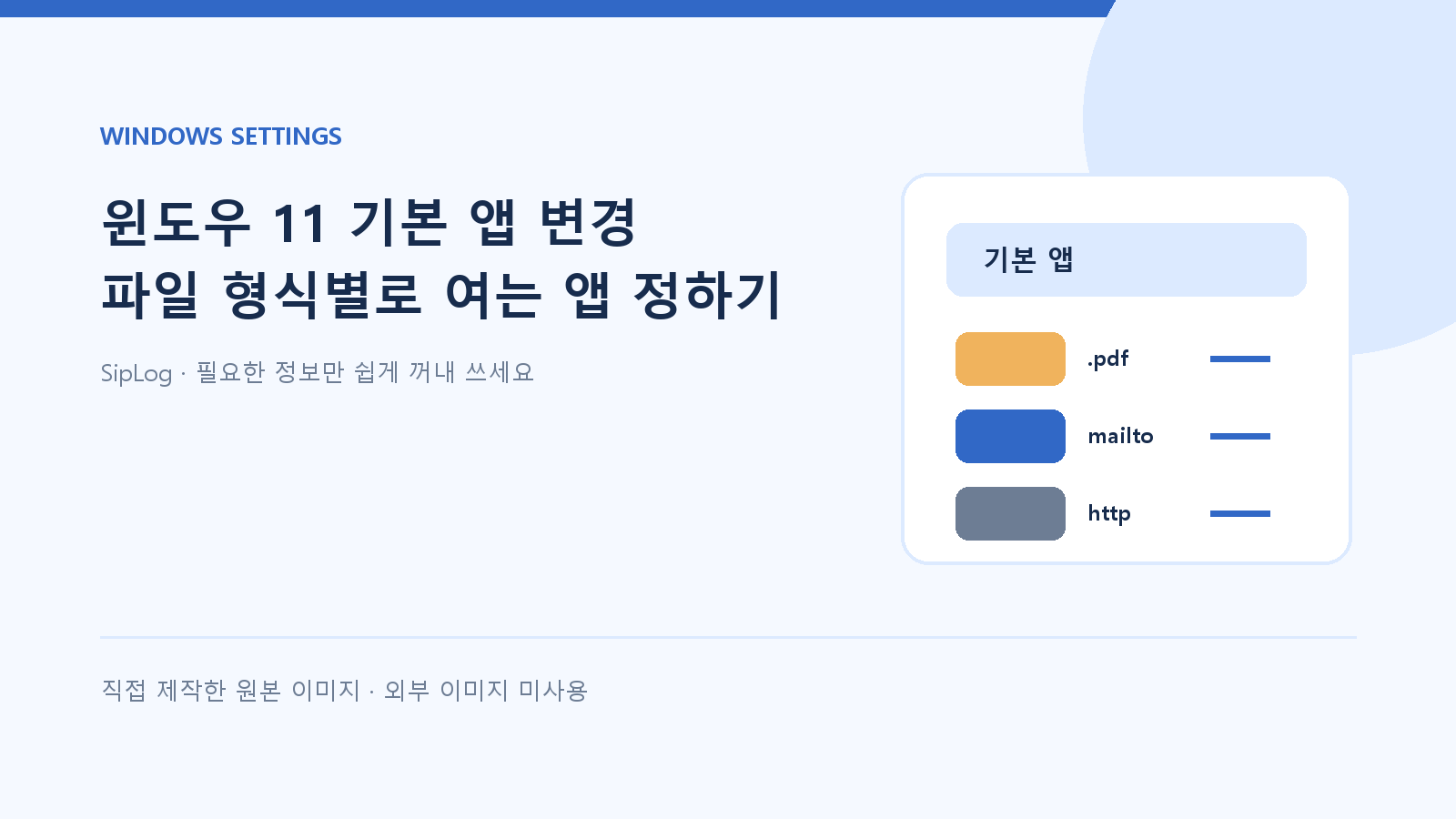 윈도우 11 기본 앱 변경을 위해 파일 형식과 앱 선택 카드를 보여 주는 직접 제작 원본 이미지
